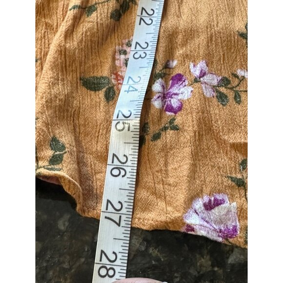 American Eagle Women's Babydoll Sundress Mustard Yellow Floral Smocked Back Cott - Picture 7 of 9